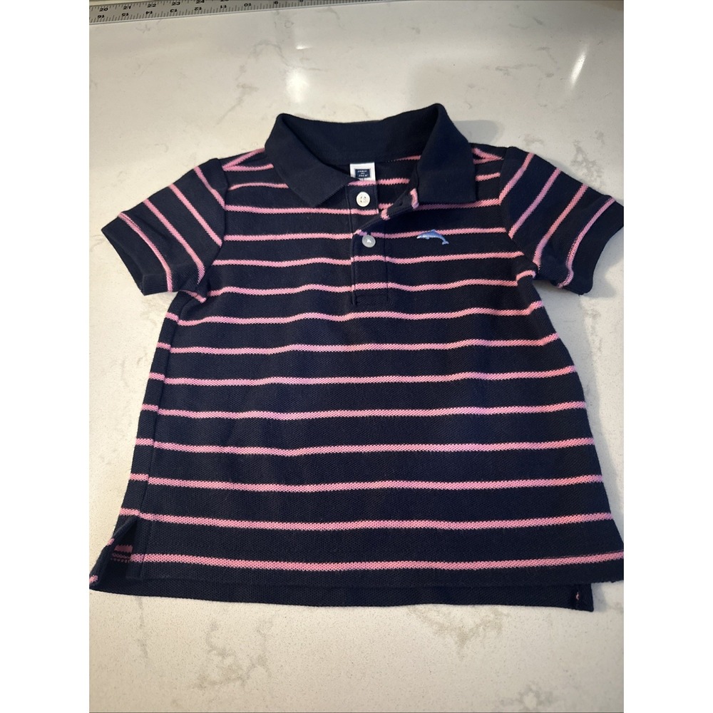Janie and Jack Navy/Pink Striped Polo Shirt Boy's‎ Size 12-18 Months